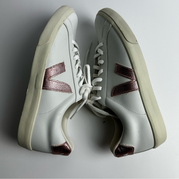 Veja White Sneakers with Pink Metallic Accents - Picture 6 of 9
